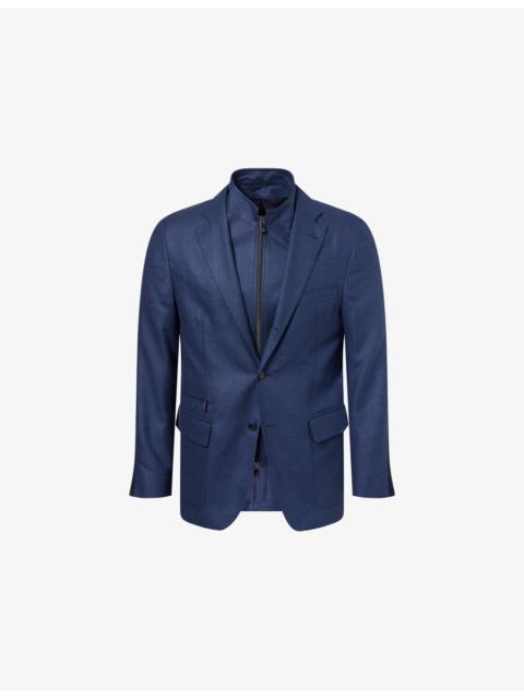 Elbow-Patch Notch-Lapel Silk-And-Wool Jacket