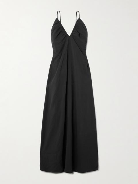 Gathered Open-back Silk-blend Crepe Maxi Dress