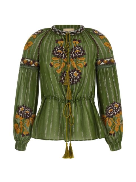 embroidered tassel silk blouse