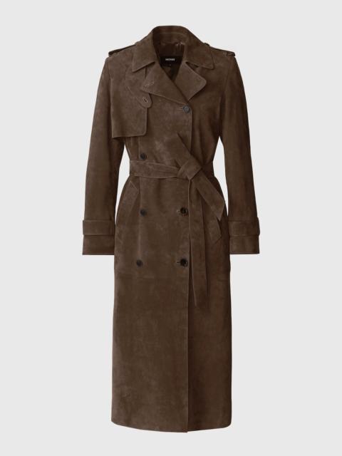 GAEL-SU Maxi Suede Trench Coat