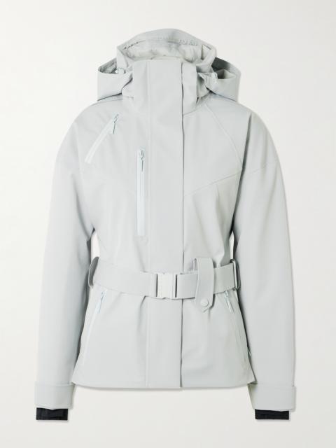 Cascade Appliquéd Belted Stretch Hooded Ski Jacket