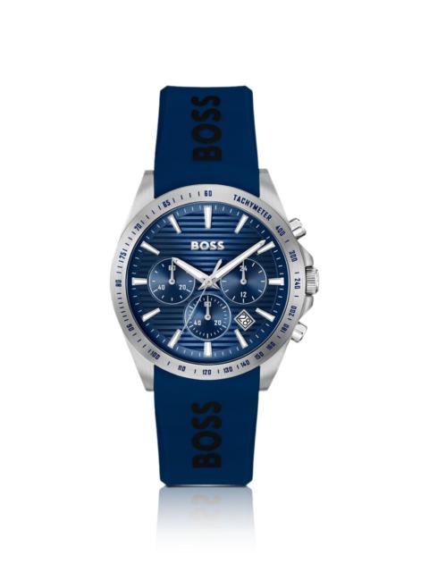 LOGO-STRAP CHRONOGRAPH WATCH WITH NAVY TEXTURED DIAL