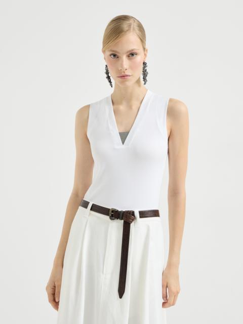 Stretch cotton jersey T-shirt with precious faux-layering