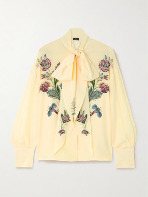 Pussy-bow Floral-print Silk-chiffon Blouse