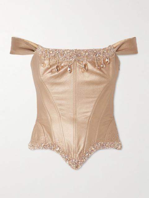 Amber Embellished Metallic Faux Leather Bustier Top