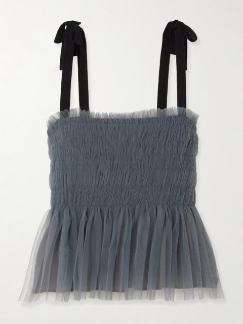 Lydia Shirred Grosgrain-trimmed Tulle Top