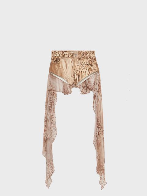 PRINTED SHORTS IN GEORGETTE WITH FLOUNCE