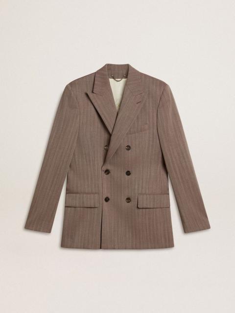 Men's beige chevron wool blend double-breasted blazer