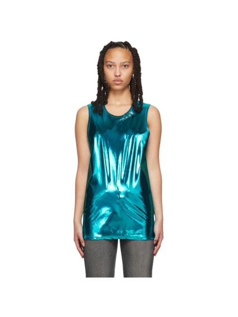 Blue Stud Embroidered Metallic Tank Top