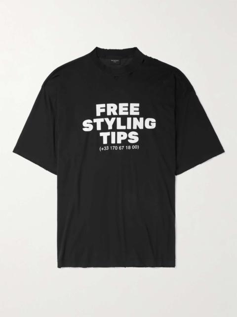 Oversized Distressed Printed Cotton-Jersey T-Shirt