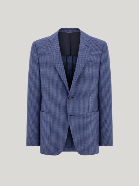 LIGHT BLUE WOOL, SILK AND LINEN MODERN-FIT JACKET WITH CHECK PATTERN