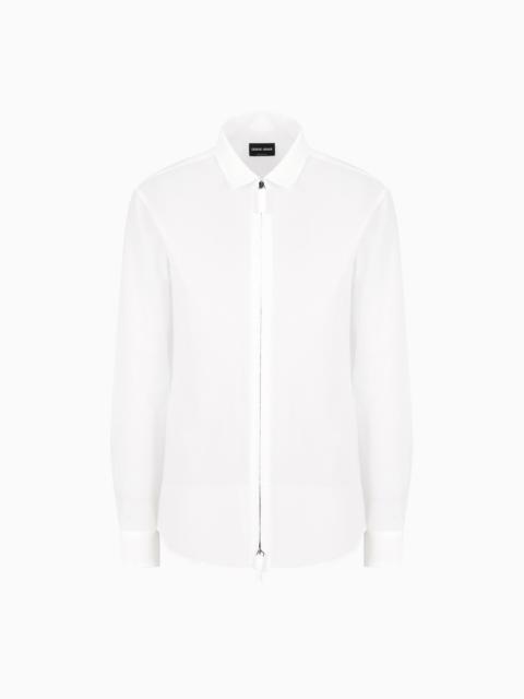 Slim-fit cotton seersucker shirt with zip