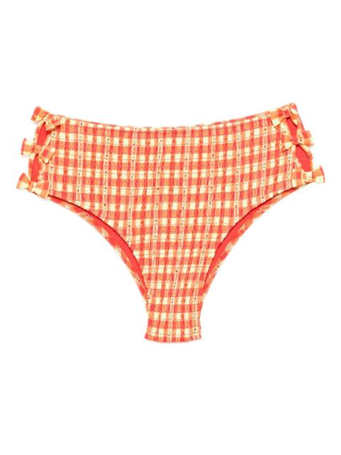 shirred bow-embellishment bikini bottoms