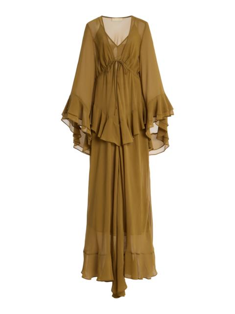 Calypso Ruffled Georgette Maxi Dress olive