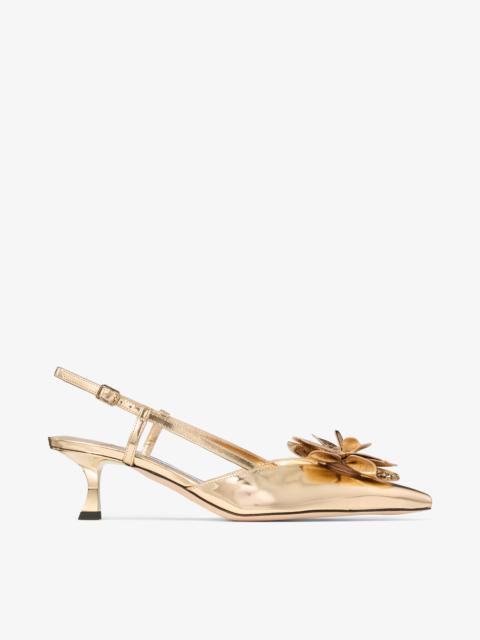 Mimmi  Sling Back 50
Gold Liquid Metal Leather Slingbacks with Jimmy Choo Perforated Corsage