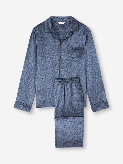 Men's Silk Pajamas Navy Blue Rose