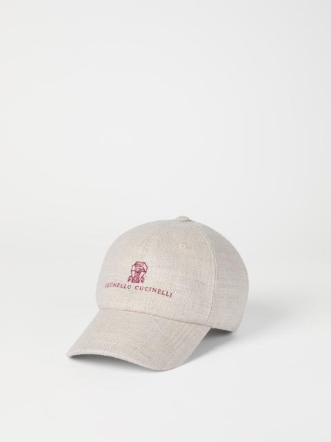 Silk, linen and wool hopsack baseball cap with embroidered logo