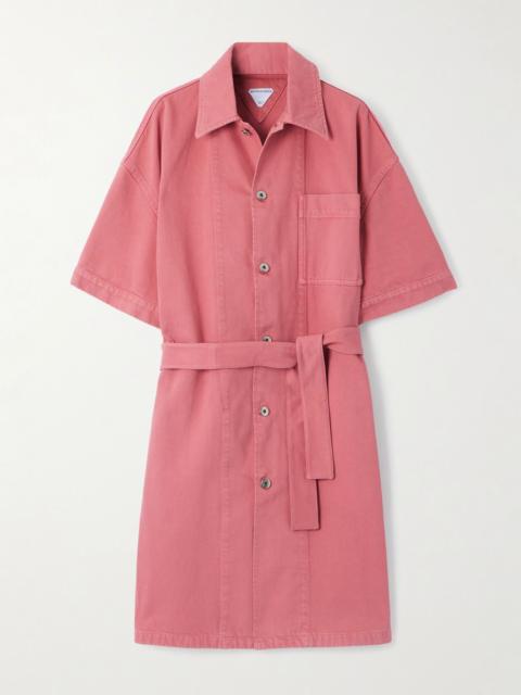 Oversized belted denim shirt dress Pink