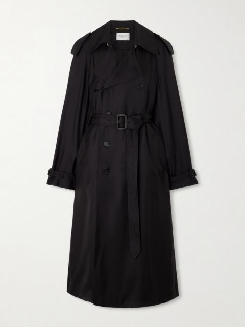 Double-breasted Belted Silk-twill Trench Coat