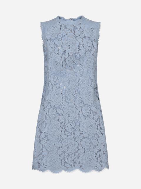 Sleeveless floral lace A-line dress with DG logo