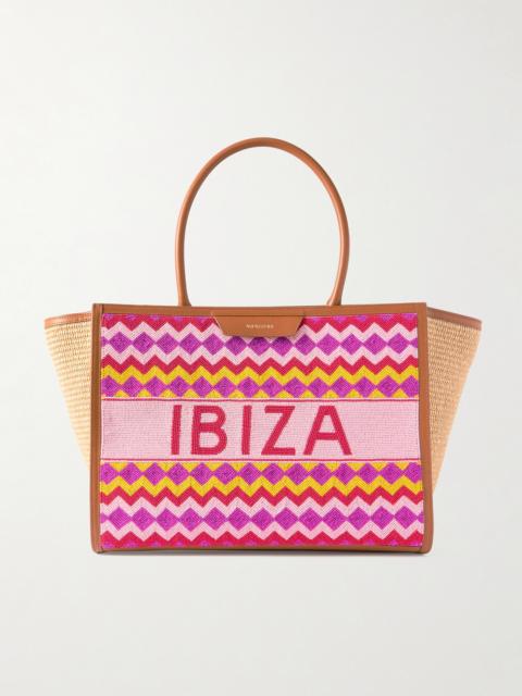 Ibiza Leather-trimmed Beaded Raffia Tote