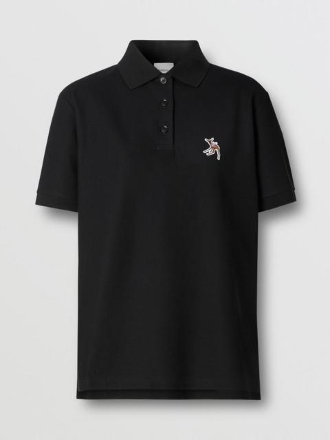 Deer Motif Cotton Piqué Oversized Polo Shirt