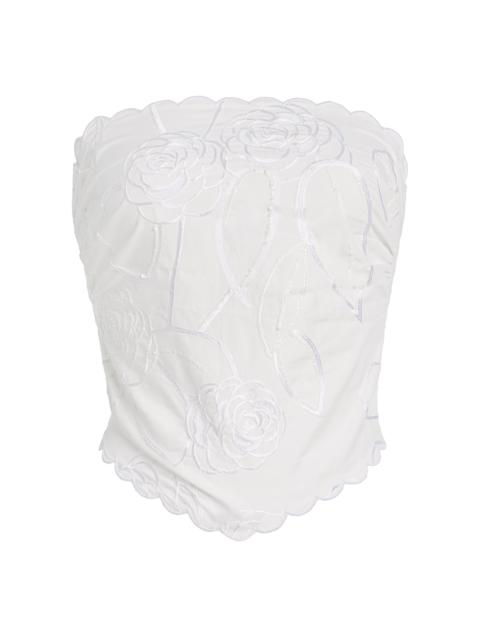 Camellia-Embroidered Cotton Top ivory