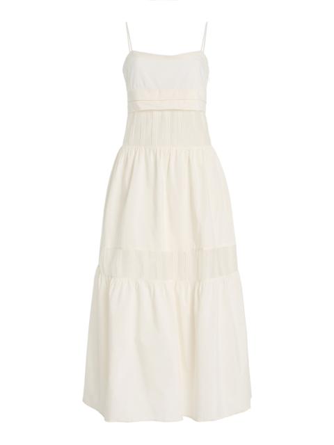 Exclusive Pearl Cotton-Silk Midi Dress ivory
