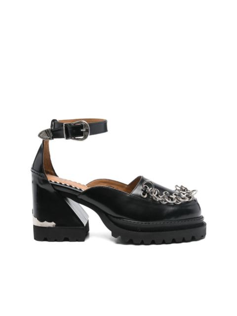 80mm chain-detail ankle-strap pumps