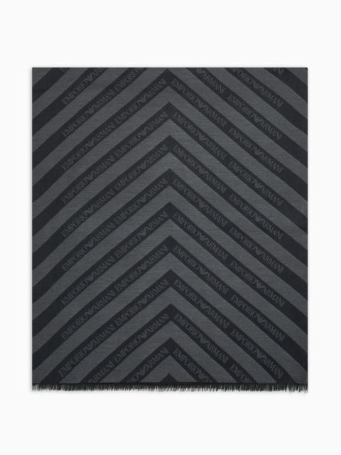 Jacquard modal-blend stole with diagonal logo motif