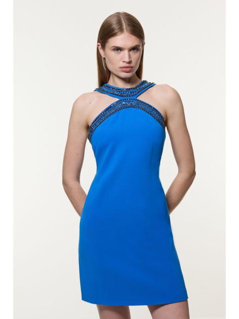 Tall Enamel Chain Detail Halter Woven Mini Dress
