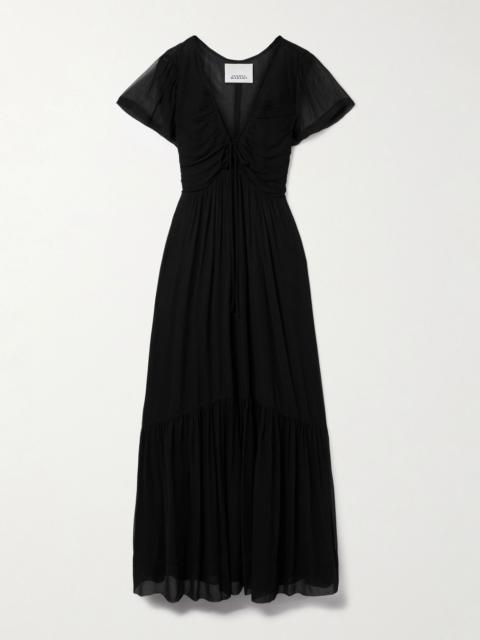 Agathe tiered gathered silk-crepon maxi dress Black