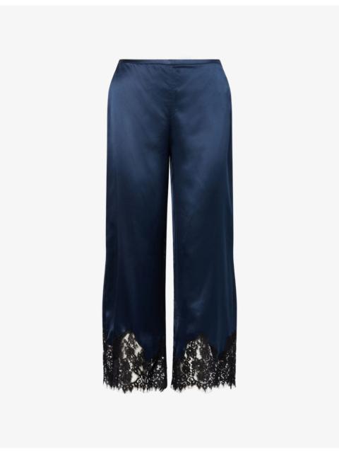 Carolina Lace-Trim Silk Trousers