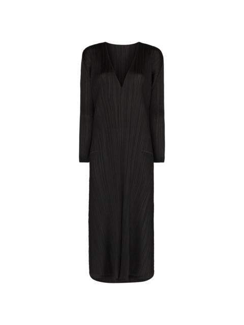 V-neck plissé midi dress