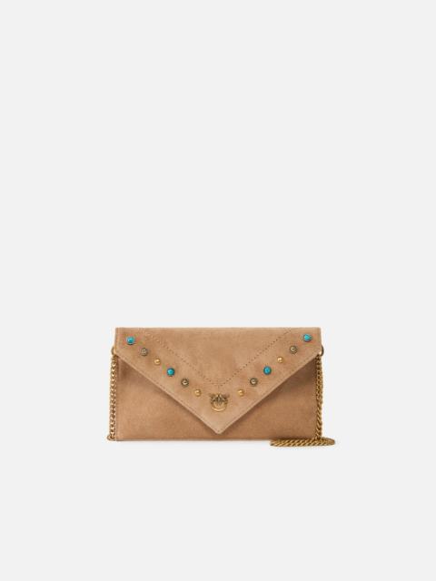 SMALL CLUTCH BAG IN SUEDE WITH STUDS AND SHOULDER STRAP
