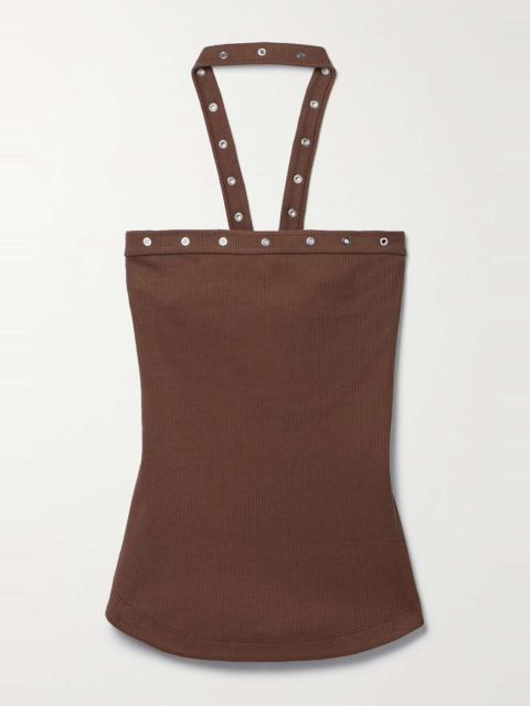 Lace-up ribbed cotton-jersey halterneck tank
