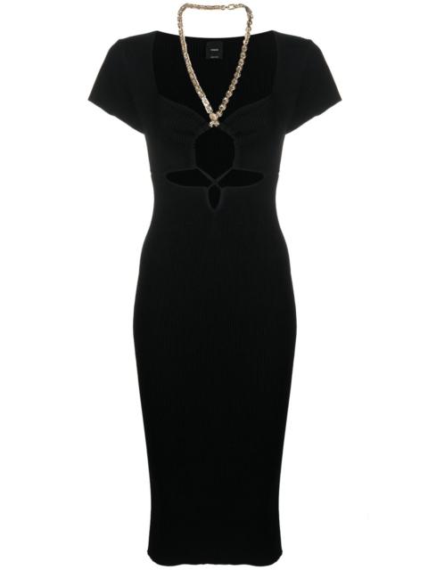 chain-strap cutout ribbed-knit midi dress