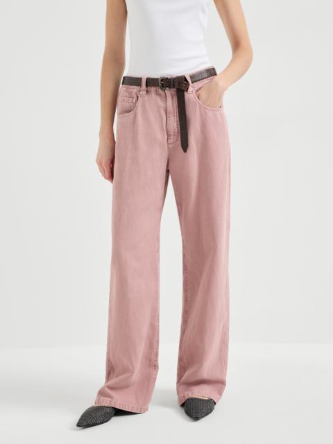 Garment-dyed contemporary trousers in cotton and linen cover with monili