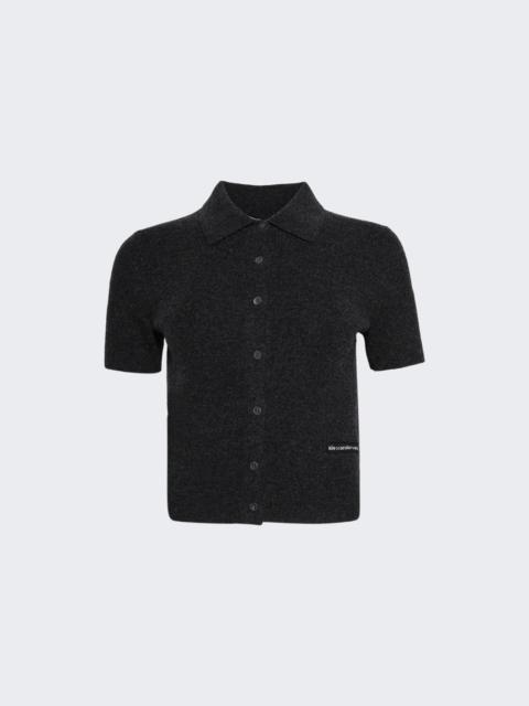 Polo Cardigan With Knit Logo Patch Charcoal