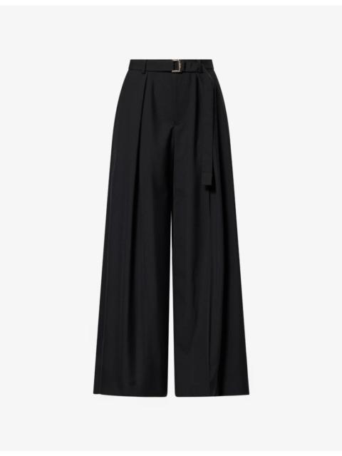 Belted Wide-Leg Woven Trousers