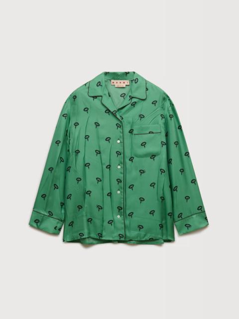 GREEN SILK TWILL PAJAMA SHIRT WITH FLORAL PRINT