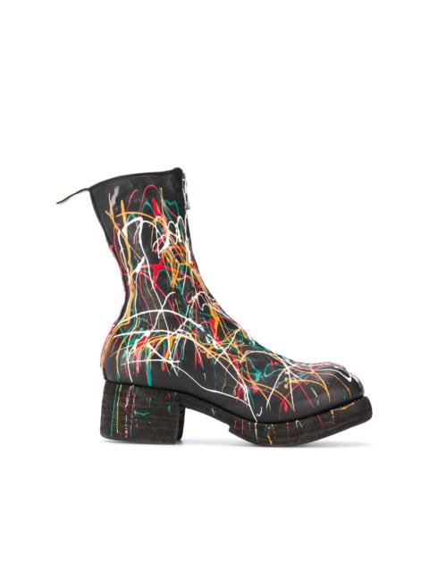 paint splattered ankle boots