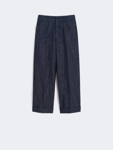 Straight-fit cotton and linen denim trousers - MIDNIGHTBLUE