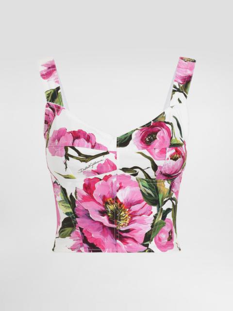 Cotton corset top with peony print