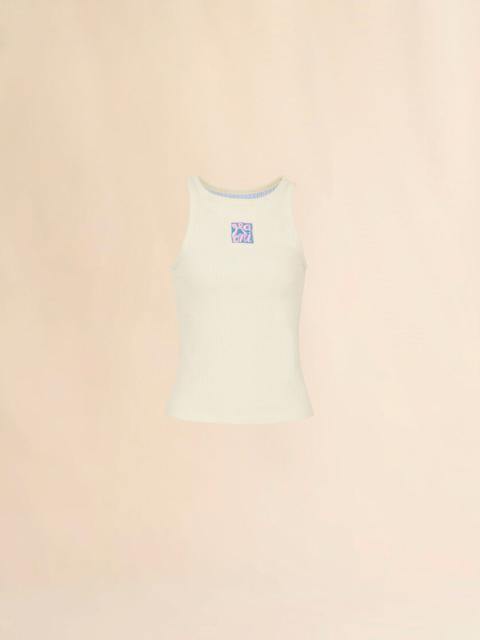 CREAM RIBBED COTTON TANK TOP WITH MARNI FRAME LOGO