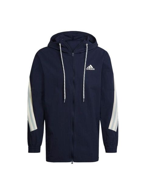 adidas M 3s Tape Jkt Colorblock Casual Sports Hooded Jacket Navy Blue GM3835