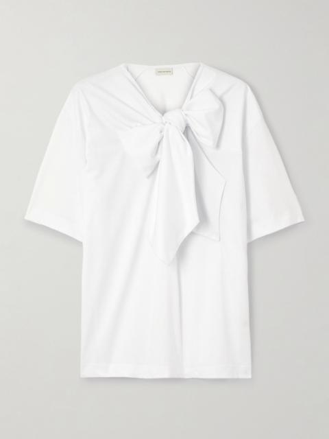 Bow-detailed organic cotton-jersey blouse White