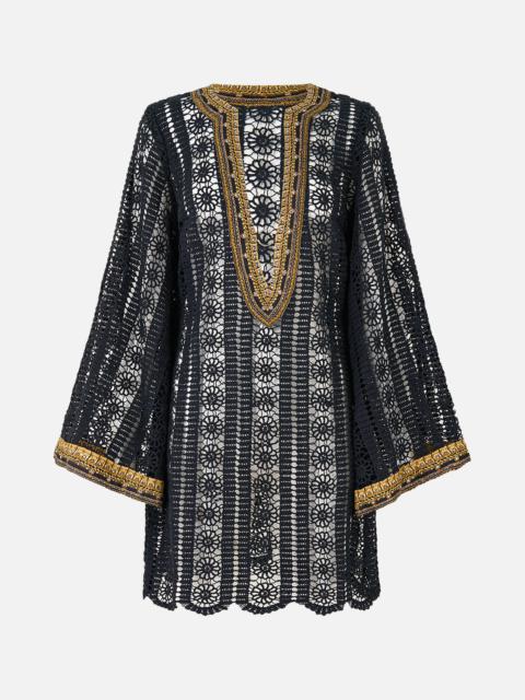 LACE DEEP V NECK HARDWARE SHORT DRESS