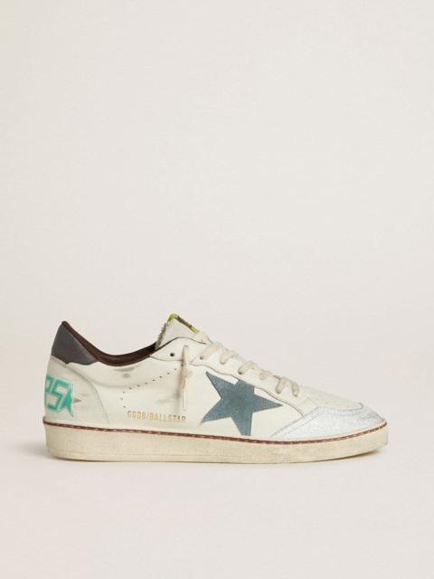 Men's Ball Star in white leather with light blue suede star and brown nubuck heel tab