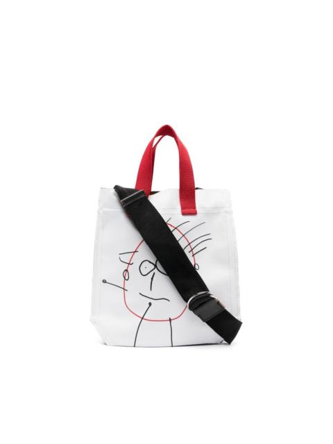 graphic-print waved tote bag